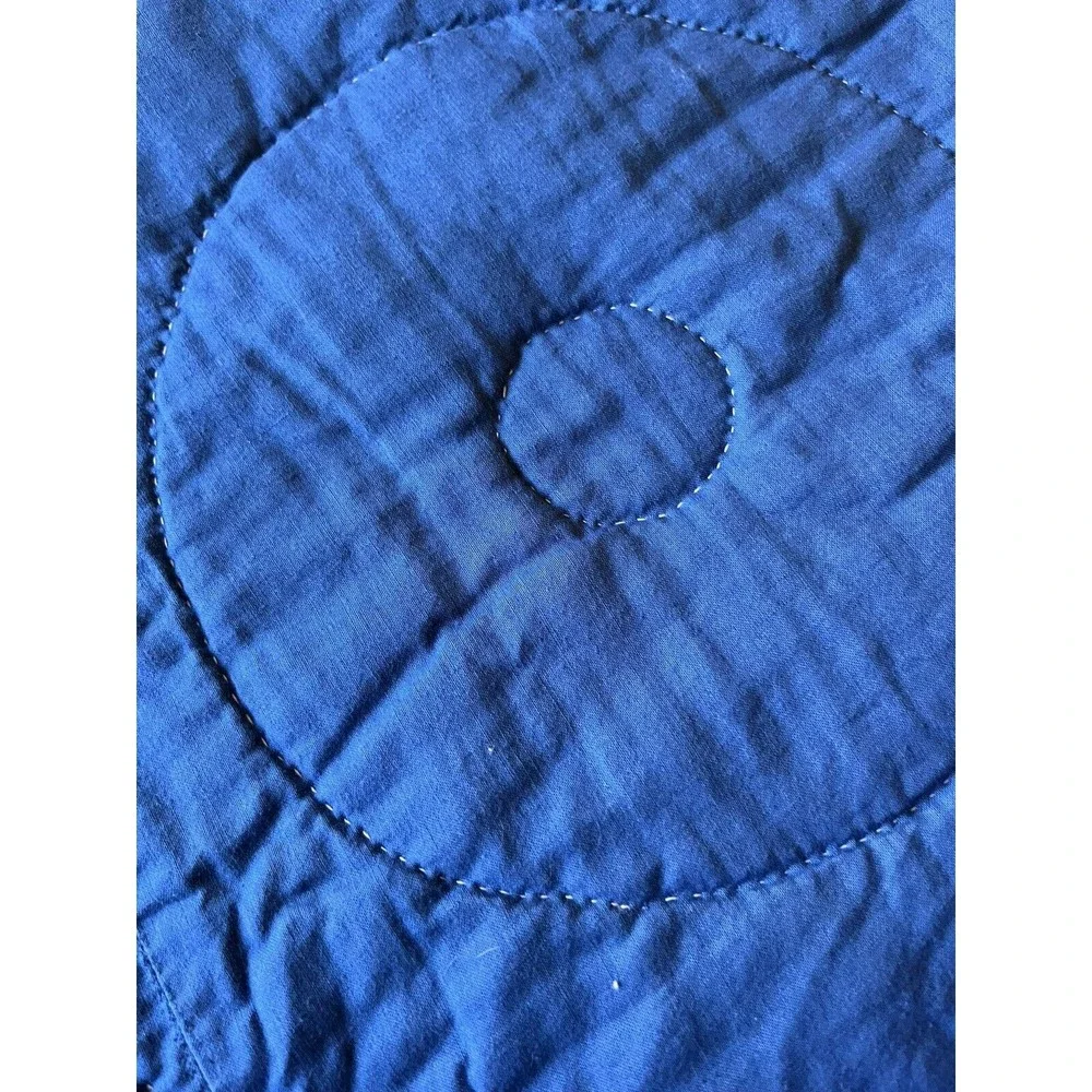 Handmade Lancaster Co PA Blue White Cross Stitch Bedspread wAttached Dust Ruffle